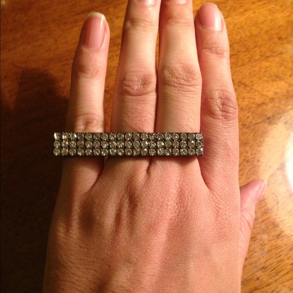 Brass knuckle inspired ring with rhinestones
