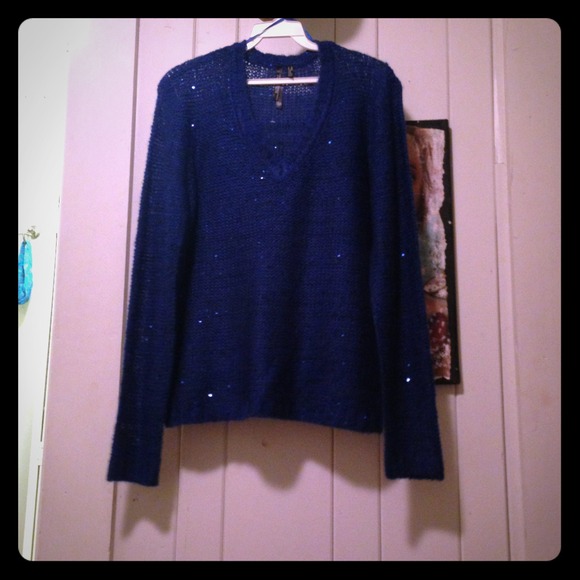 Sequined knit cobalt blue sweater. NWOT.