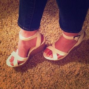 White strapped sandal heels