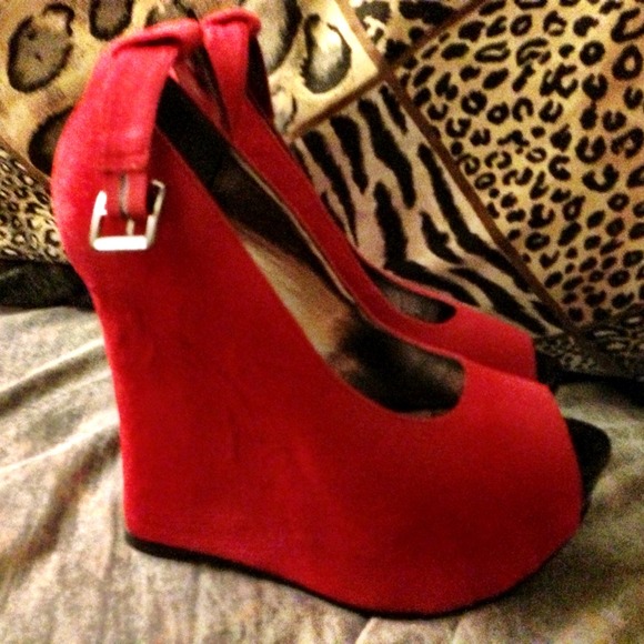 red suede small hint of black with ankle strap