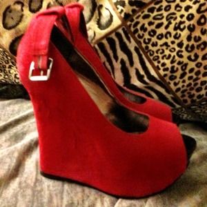 red suede small hint of black with ankle strap