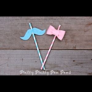 6 bow - 6 mustache gender reveal straws