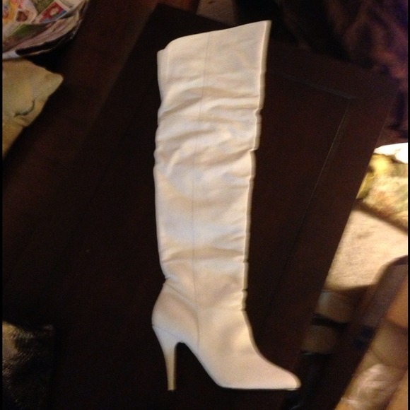 White leather thigh high sexy boots