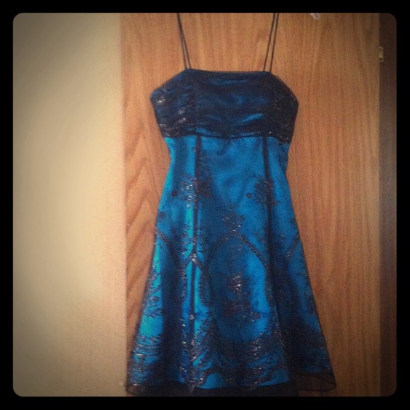 Beautiful Teal Blue and Black Lace Dress!!! - Picture 1 of 1