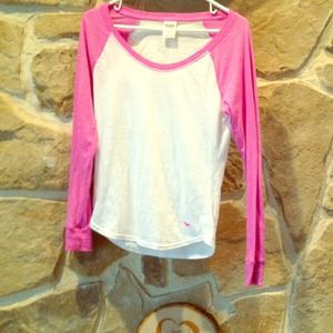 White & Pink scoop neck shirt.