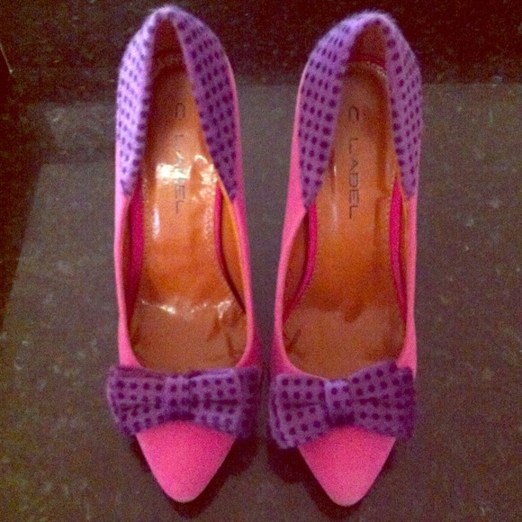 Anthropologie Shoes - Pink & Purple Polka Dotted Bow Heels