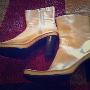 Ladies beige mid calf boots