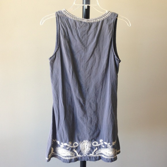 *SOLD* Boho Hippie Embroidered Gray Tunic Dress - Picture 4 of 4