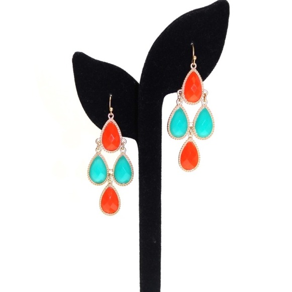 Turquoise and salmon dangle earrings