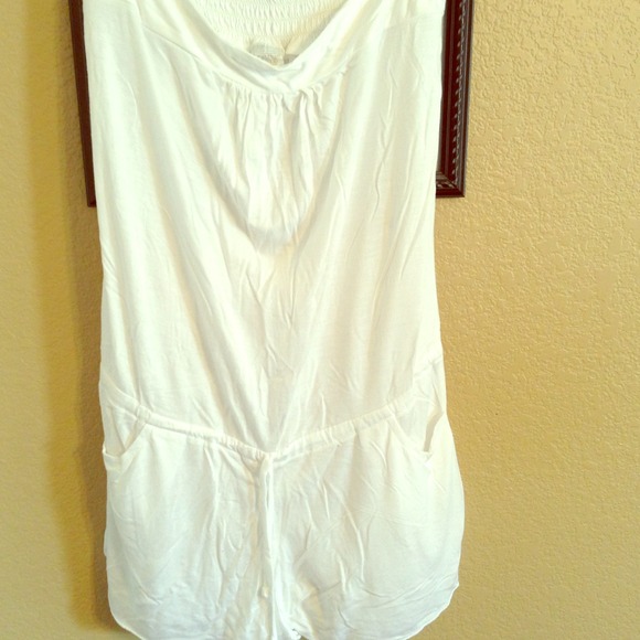 White bathing suit romper coverup