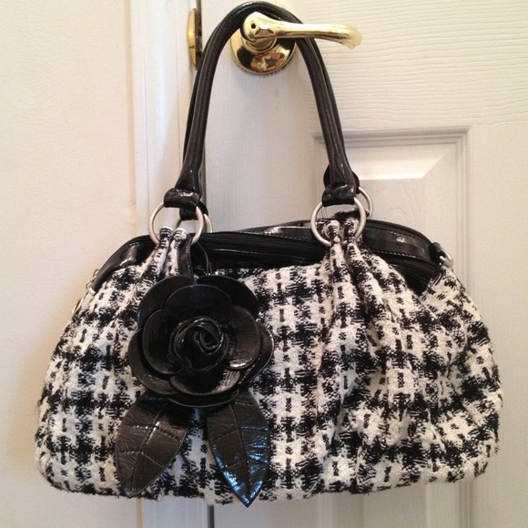 Sweater Material Handbag With Clip on Flower