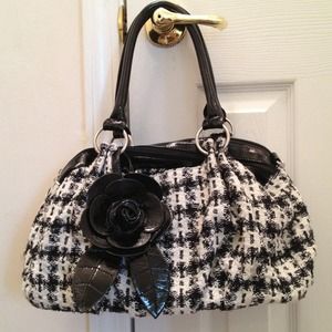 Sweater Material Handbag With Clip on Flower