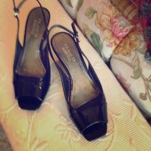 Black patent shoes with 2 1/2 " wedge heels