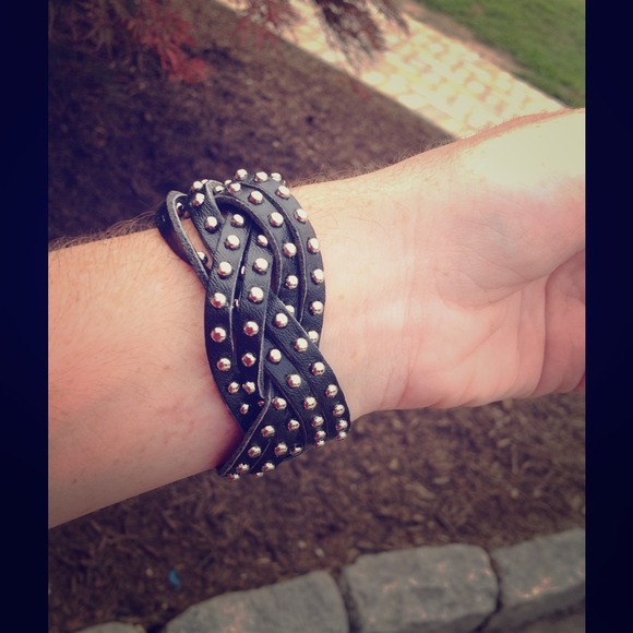Kristee P Jewelry - Leather woven cuff bracelet wth silver studs