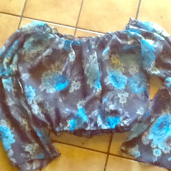 Sheer floral light blue and grey cutoff top