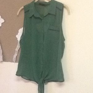 Green and navy blue tank top with crop out back!