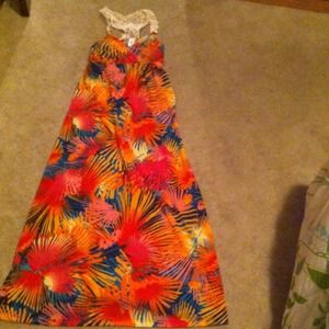 Palm tree multicolored maxi dress with lace back