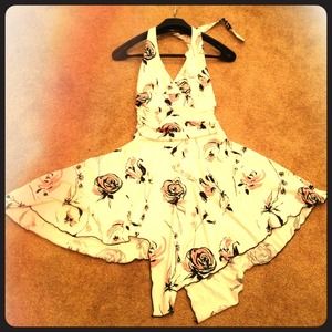 Flirty Floral Halter w/ Handkerchief Skirt Dress