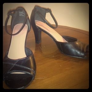 Peep toe pumps with ankle strap