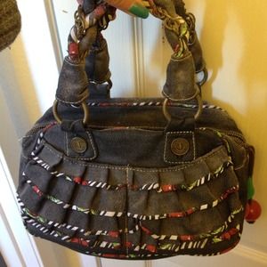 Betsey Johnson small denim cherry ruffle bag