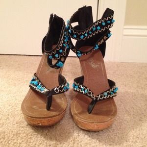 Black wedges with turquoise detail