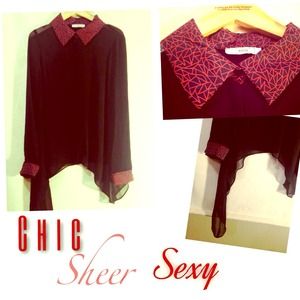 NWT Chiffon Black Blouse