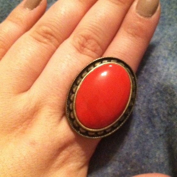 Orange red stone cocktail ring, one size! So cute!