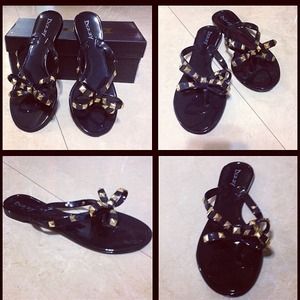Black bow with gold studs sandals
