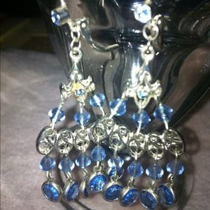 Clear blue clear chandelier earrings