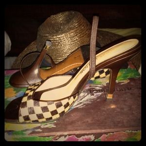 Auth. Louis Vuitton Brown Calf Hair Damier Heels