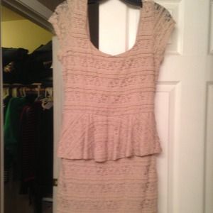 Peach colored Laced Peplin short dress