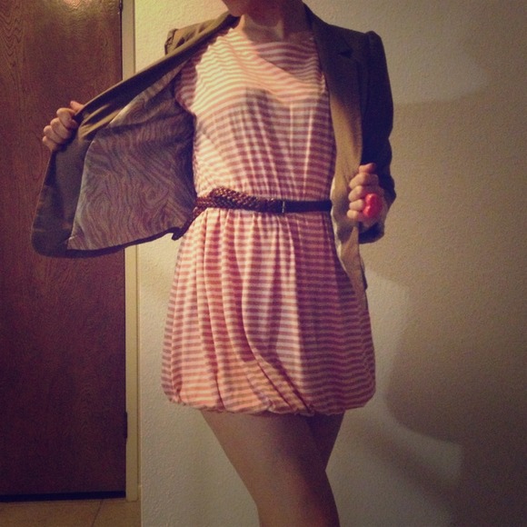 Peach/cream striped bubble hem dress