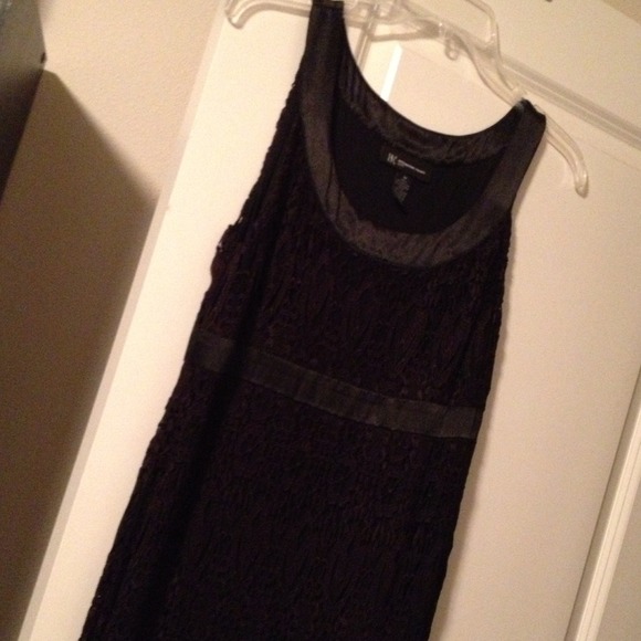 Black I-N-C satin and lace dress size Med petite - Picture 1 of 4
