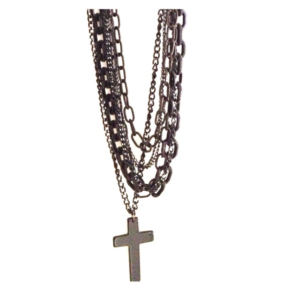 Long black metal & plastic chain/cross necklace 💀