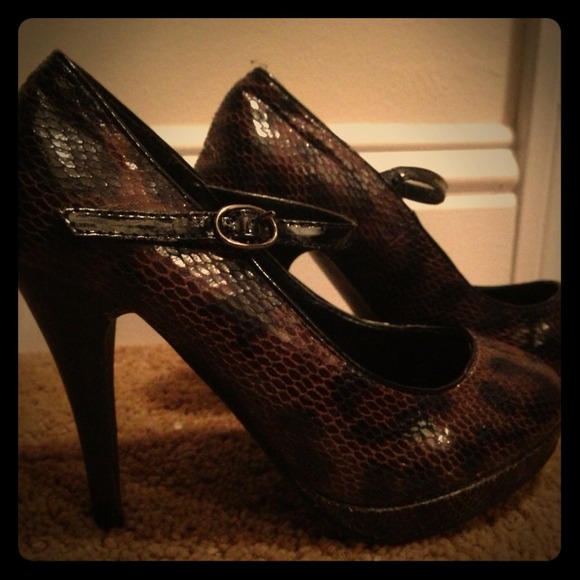 Brown and Black Strap Pumps