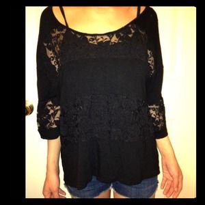 Black solid and lace top