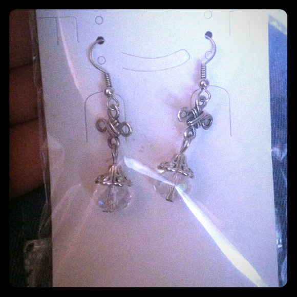 Dangle earrings with clear plastic beads