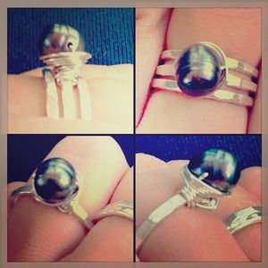 Pearl and stirling silver stacking rings