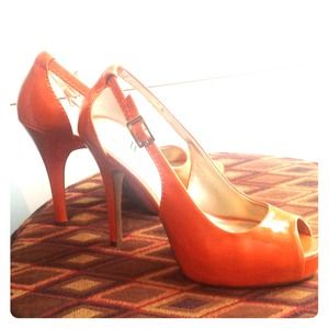 Orange peep toe platforms