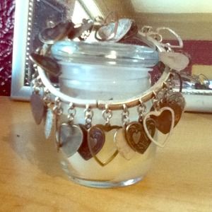 Bronze/Silver Heart Charm Bangle Bracelet