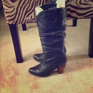 Black leather slouchy boots