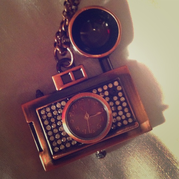 Vintage rose gold camera necklace