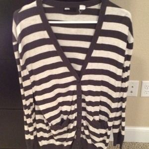 Stripped thin button up sweater