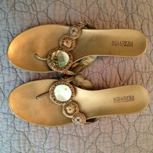 **TRADED** Abalone shell heeled thong sandals