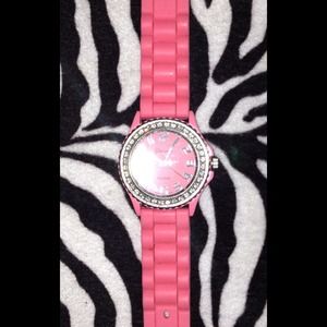 Coral & Rhinestone Silicone Watch