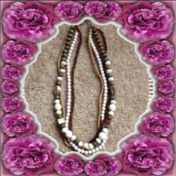 Multi Strand Brown Multi, Beaded Choker Necklace