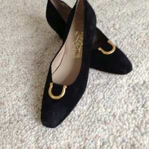 Ferragamo black suede pumps. Slightly worn.  71/2