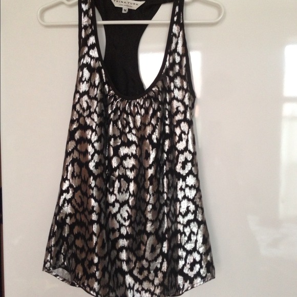 Trina Turk Silver Metallic and Black Top