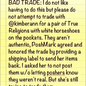 Fake True Religion's Sz 28 Warning: DON'T TRADE!