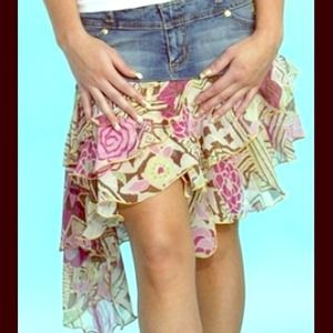 Denim & Floral Print Skirt